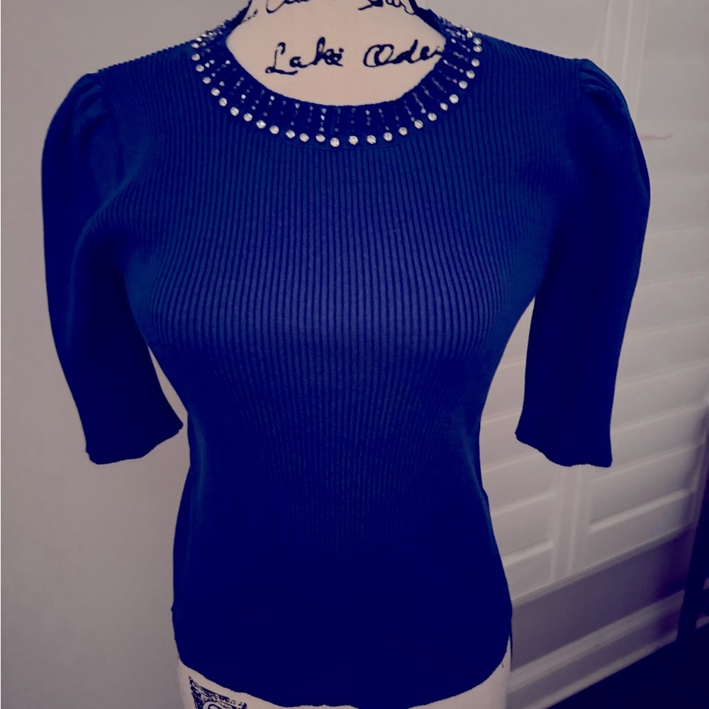 Nanette embellished royal blue top with rhinestones
